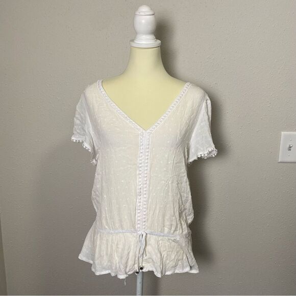 NWT Adrienne Vittadini Semi Sheer White Flutter Sleeve Peasant Top Womens Size M - Picture 10 of 14